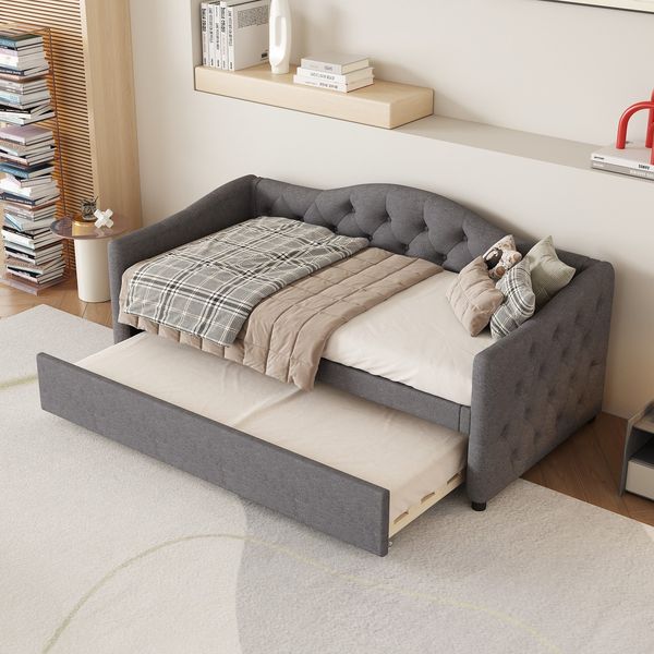 Schlafsofa mit Lattenrost und Gästebett, 90x200 cm, Einzelbett, Leinen