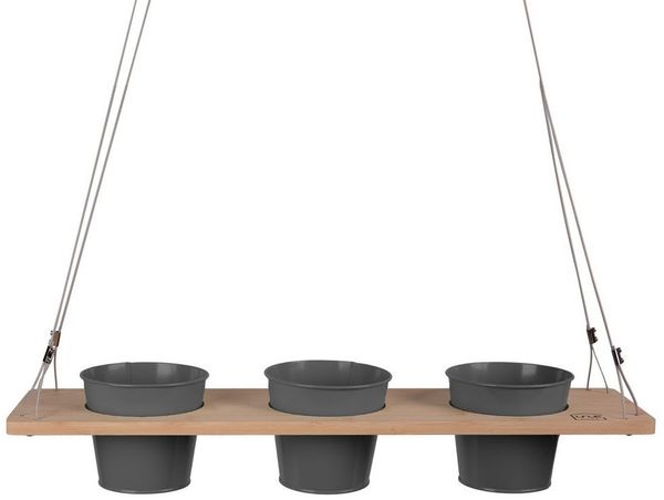 UNUS HOME Blumenkasten Kräuterbar, Pflanzenregal (60cm, grau), Stabile Drahtseilaufhängung, hängende Kräutertöpfe
