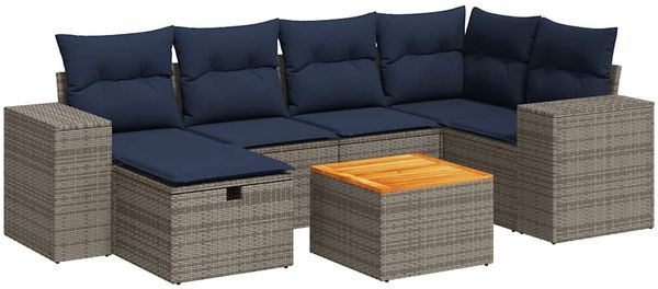 vidaXL 7-tlg. Garten-Sofagarnitur mit Kissen Grau Poly Rattan 3325876 Bild 2