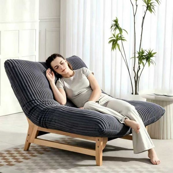 KLAM HOME Relaxsessel Loungesessel Sessel für Erwachsene Weißer Kordelstoff (Akzent-Sessel ohne Arme mit Rückenlehne Ergonomisch), Einzelsessel für Wohnzimmer Schlafzimmer Einrichtung Akzentmöbel