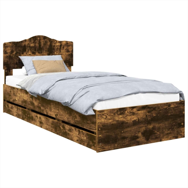 vidaXL Bettrahmen Geräucherte Eiche 90 x 190 cm Ingenieurs Holz 3413044