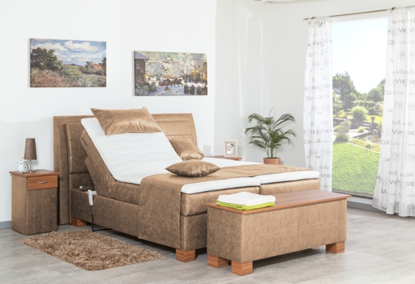 Meisterbetten Boxspringbett Like 200x200 in MS-Camel, Matratzenbezug Nano, Ergoflex-Topper Bild 3