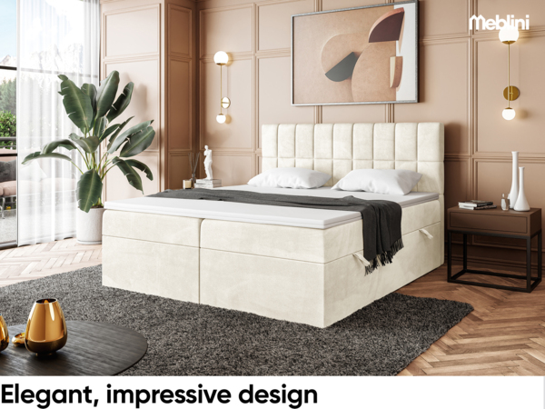 MEBLINI Boxspringbett LUKAS 160x220 cm mit Bettkasten - H4/Creme Samt Polsterbett - Doppelbett mit Topper & Taschenfederkern-Matratze Bild 3
