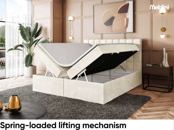 MEBLINI Boxspringbett LUKAS 160x220 cm mit Bettkasten - H4/Creme Samt Polsterbett - Doppelbett mit Topper & Taschenfederkern-Matratze Bild 4