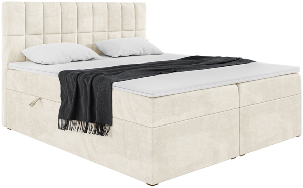 MEBLINI Boxspringbett LUKAS 160x220 cm mit Bettkasten - H4/Creme Samt Polsterbett - Doppelbett mit Topper & Taschenfederkern-Matratze Bild 2