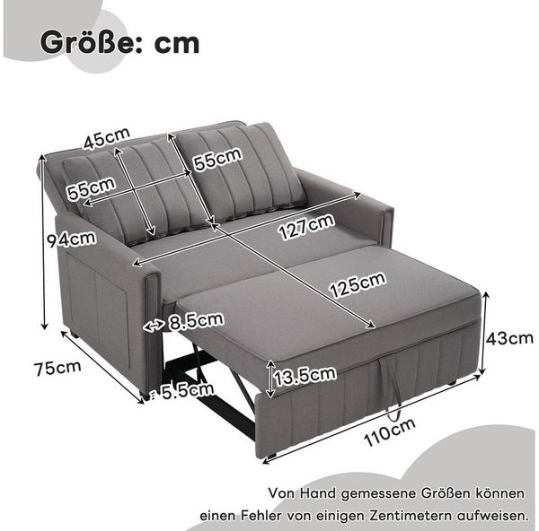 Ulife Schlafsofa Multifunktionales Klappsofabett, Polstersofa, Schlafcouch, Gästebett, mit Schlaffunktion, verstellbare Rückenlehne