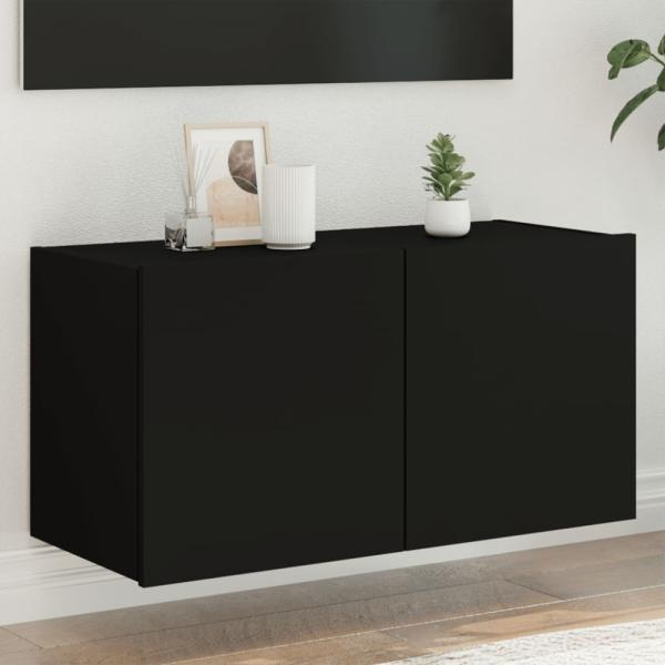 vidaXL TV-Wandschrank mit LED-Leuchten Schwarz 80x35x41 cm 837317