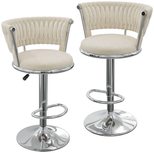 JEOBEST Barhocker Samtsitz Barstuhl, Küchenhocker mit geflochtener Rückenlehne Fußstütze, (2er Set) Barstühle höhenverstellbar 360° drehbar, Metallrahmen