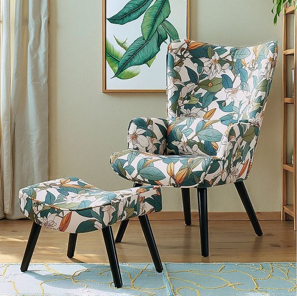 HomeMiYN Ohrensessel Relaxsessel Lehnstühle Patchwork Ohrensessel mit Hocker lesesessel, Chair