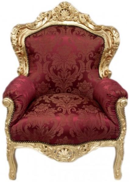 Casa Padrino Barock Sessel "King" Bordeaux Muster / Gold Mod2 - Möbel Antik Stil