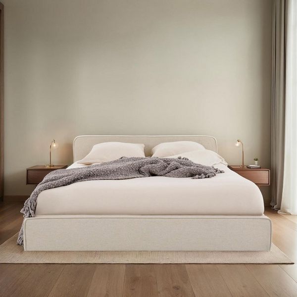 IDIMEX Polsterbett MARINI, Einzelbett 120x200 cm mit Lattenrost und Kopfteil Stoffbezug beige