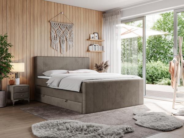 Boxspringbett KING DOREN, mit zwei Bettkästen und einer Multipocket-Matratze - 200x200 - Braun Velours - H4