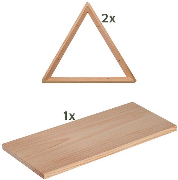 Astigarraga Kit Line Wandregal Triangel Regal-Set, Vollholz, dreieckige Regalhalter, Vollholzbrett, 3-tlg.