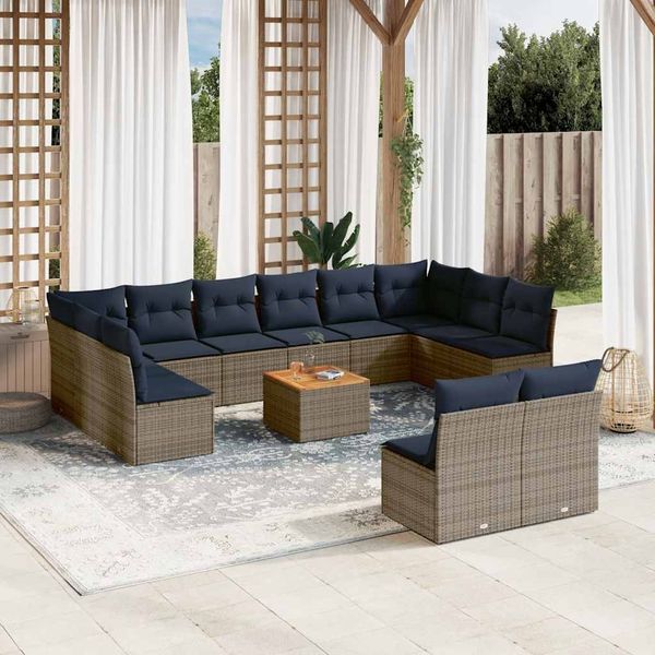 vidaXL 13-tlg. Garten-Sofagarnitur mit Kissen Grau Poly Rattan 3256229