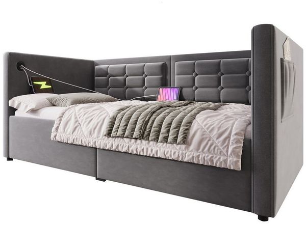 Ulife Schlafsofa mit Hydraulischem Stauraum und USB & Type-C Ladestation, 1 Teile, Gästebett mit Holzlattenrost