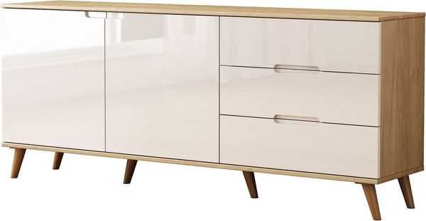 OTTO home Sideboard Lund, mit glänzenden Fronten, Griffmulden, helles Holzdekor, Breite 180 cm