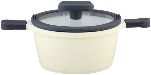 Mulex Kochtopf HAPPY Topf 28 cm vanille, Aluguß (exzellenter Antihafteffekt, leichte Reinigung), induktionsgeeignet