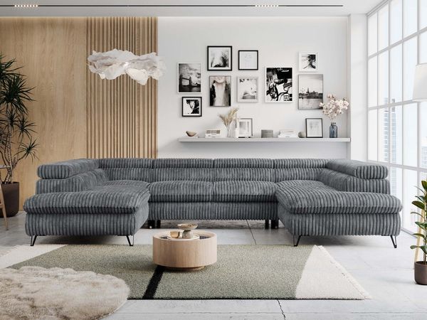 MKS MÖBEL Ecksofa PETER U, Set, Ecksofa U-Form, Wellenfedern, HR35-Schaum, form, Sofa big XXL, Bettkasten, Bettfunktion, Einstellbare Kopfstützen