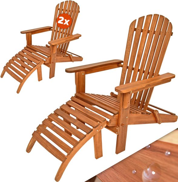 Casaria Gartenliege, 2er Set, klappbar, 160kg Belastbar, Akazienholz, braun, 94 x 84 x 69 cm