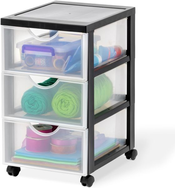 Iris Ohyama Kunststoff-Schubladenbox mit Rollen, 3 flachen Schubladen, Mattweiß, Griffe zum Ziehen, Für Schlafzimmer, Schule & Büro, BPA-frei, Schubladenschrank, Rollcontainer, A4 Drawer, DDDC-003