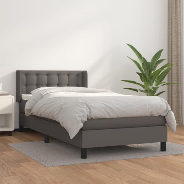 vidaXL Boxspringbett mit Matratze Grau 90x190 cm Kunstleder 3130755