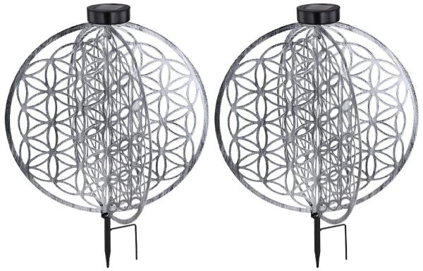 2x LED Solarleuchte, Erdspieß, silber, H 51 cm