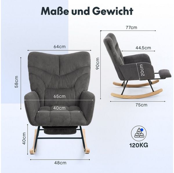FLEXISPOT Schaukelstuhl mit Hoher Rückenlehne & Fußstütze, Relaxsessel, Schaukelsessel (Moderner Schwingsessel mit Holzkufen, mit Seitentasche), Gepolsterter Relaxsessel für Wohnzimmer & Schlafzimmer