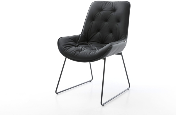 Esszimmerstuhl Taimi-Flex Echt-Leder Schwarz Kufengestell Schwarz
