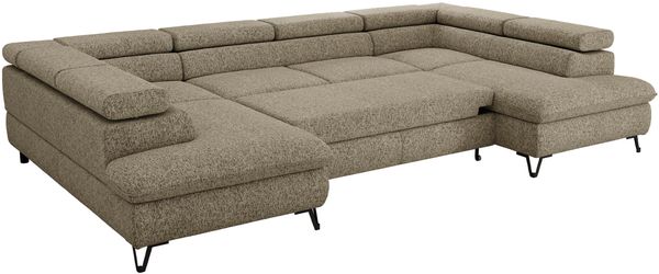 MKS Möbel 'Pablo U-Form' Wohnlandschaft mit Bettkasten, Dunkelbeige, Struktur, Visco Topper Bild 6