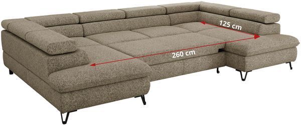 MKS Möbel 'Pablo U-Form' Wohnlandschaft mit Bettkasten, Dunkelbeige, Struktur, Visco Topper Bild 8