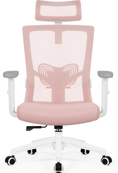Daccormax Bürostuhl Ergonomisch, mit verstellbarer Kopfstütze, Lendenwirbelstütze & Wippfunktion, Mesh rosa, 70 x 70 x 128 cm