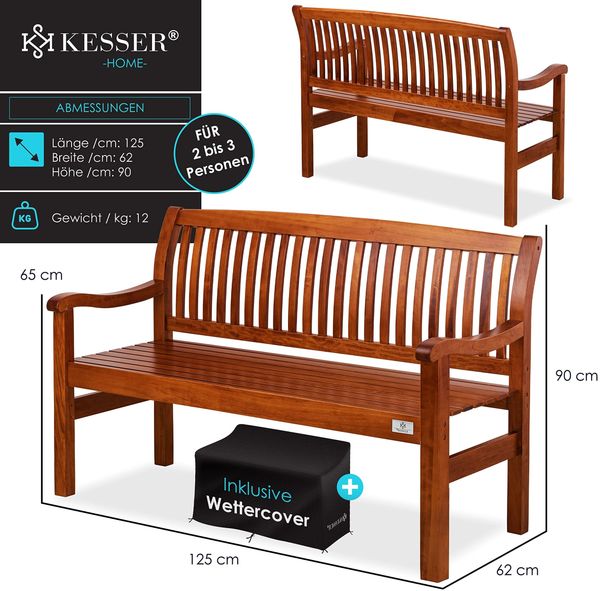 KESSER® Gartenbank Holz Holzbank wetterfest | Für 3 bis 4 Personen | Parkbank aus Massivholz | Sitzbank 320 kg belastbar | Balkonbank Bank für Balkon Terrasse & Garten inkl. Cover 125 cm, Dunkelbraun Bild 8