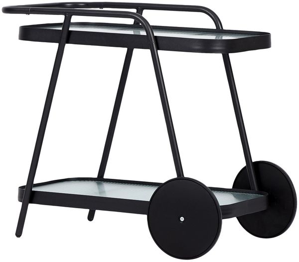 ebuy24 Gartentisch Steam Servierwagen, schwarz und klare Streifen.
