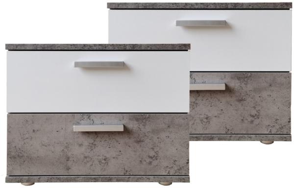 HTI-Living Nachtschrank Nachtschrank 2er Set Beton Weiß Nina (Set, 2-St, 2 Nachtschränke) Nachttisch Nachtkommode Nachtkonsole