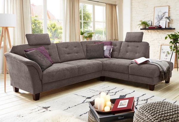Home affaire Ecksofa Trondheim L-Form, mit Federkern und Knopfheftung im Rücken, Füße Buche dunkel