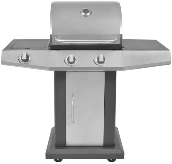 vidaXL Gasgrill, 2+1 Flammen, Stahl, schwarz & silbern, 116,5 x 59 x 117 cm