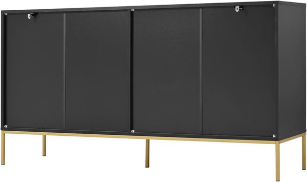 Sideboard mit vier Türen & goldenen Metalldekorlinien, moderner TV-Schrank Kleiderschrank mit verstellbaren Metallfüßen, schwarze Kommode aus Spanplatte 150 x 40 x 80 cm für Wohnzimmer Esszimmer Bild 5