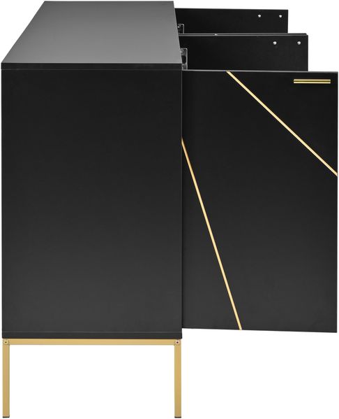 Sideboard mit vier Türen & goldenen Metalldekorlinien, moderner TV-Schrank Kleiderschrank mit verstellbaren Metallfüßen, schwarze Kommode aus Spanplatte 150 x 40 x 80 cm für Wohnzimmer Esszimmer Bild 6