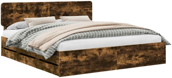 vidaXL Bettrahmen Geräucherte Eiche 200 x 200 cm Ingenieurs Holz 3412154