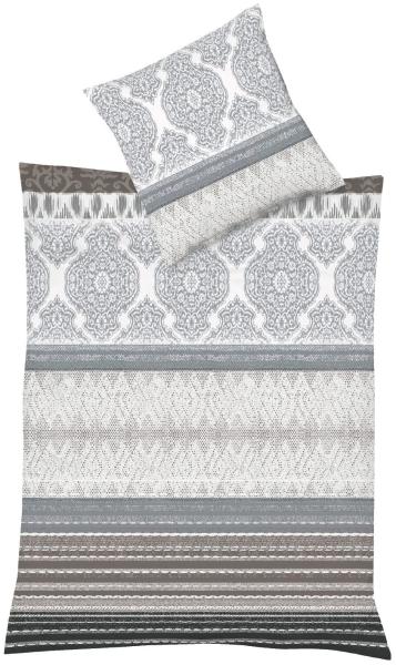 Fleuresse Aspen Biber Bettwäsche 135x200 Ornamente Streifen silber grau 434251-7