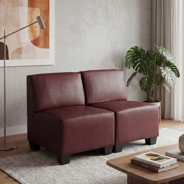 Modular 2-Sitzer Sofa Couch Lyon, Kunstleder ~ rot-braun, ohne Armlehnen