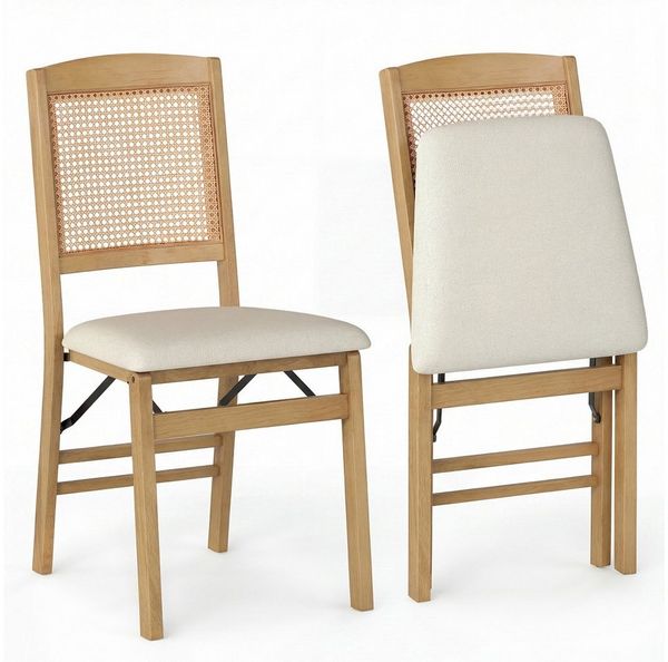 COSTWAY Esszimmerstuhl (2er Set), klappbar Klappstühle gepolstert Holz, Rattan 180kg