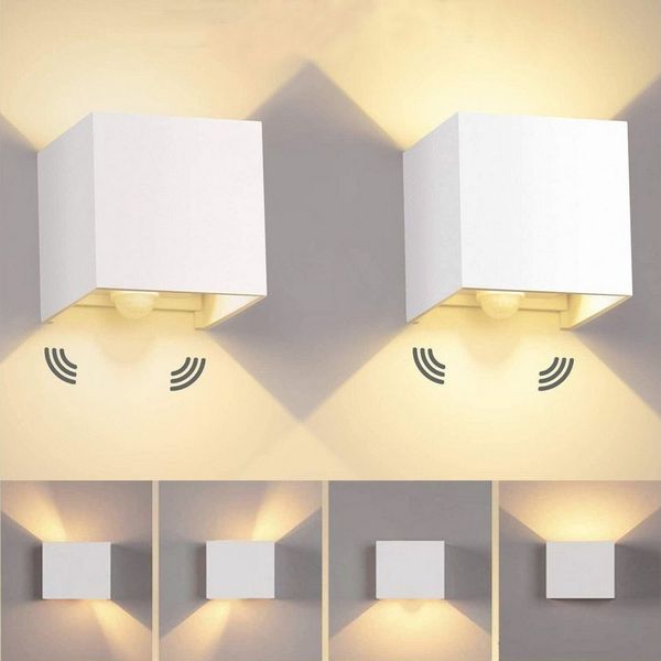 oyajia Wandleuchte 2 Stück 7W Metall LED Wandlampe, Auf und ab Einstellbarer Lichtstrahl, LED fest integriert, Warmweiß, LED Wandlampe mit Bewegungsmelder,für Wohnzimmer, Flur, Balkon, Hotel