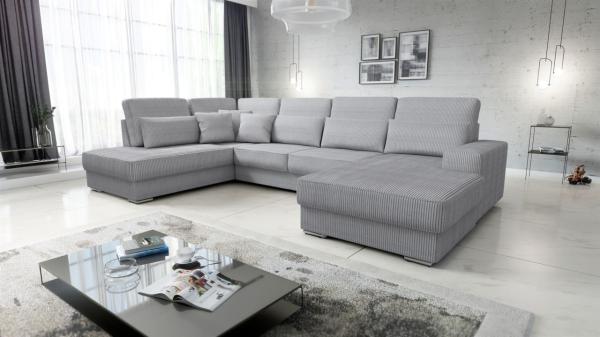 Wohnlandschaft Sofa U-Form NEVIO Stoff Scala Hellgrau Ottomane Rechts