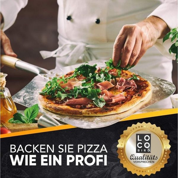 Loco Bird Pizzastein für Backofen & Gasgrill, rechteckig aus Cordierit, Cordierit, (Set, 4-St, inkl. Pizzaschieber, Pizzamesser und Rezeptbuch), für eine Pizza wie in Italien: authentischer Geschmack für Zuhause