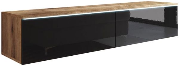 Lowboard ""Lowboard D"" TV-Unterschrank 140x32x30cm wotan eiche schwarz hochglanz grifflos