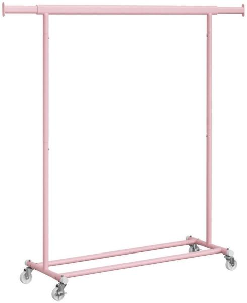 Songmics Kleiderständer auf Rollen, Garderobenständer, ausziehbare Kleiderstange, bis 90 kg belastbar, einfache Montage, transportabel, pastellrosa
