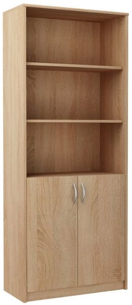 Home Collective Bücherregal mit 5 Ebenen und 2 Türen Mehrzweckschrank Haushaltsschrank, strapazierfähige Laminatplatte, 16 mm dick, mit 4 Einlegeböden, ideal für Schlafzimmer, Wohnzimmer, Flur sonoma