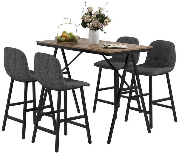 HOMCOM Bargruppe Küchentisch, Bistrotisch mit 4 Stühlen, Bartisch Set für Küche, (Bartisch-Set, 5-tlg, 5-teiliges Bartisch-Set), Dunkelgrau+Schwarz