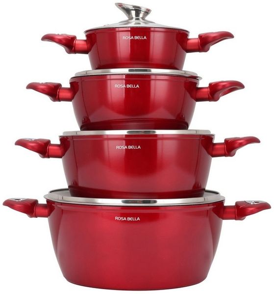Edenberg Topf-Set Wunderschönes Topfset in 4 Farben, Suppentopf, Spargeltopf, Eiertopf, Aluminiumguss, Keramik, Edelstahl (Verleihen Sie Ihrer Küche Stil und Funktionalität – mit dem Rosa Bella Topfset von Edenberg kochen Sie nicht nur gesünder, sonder...